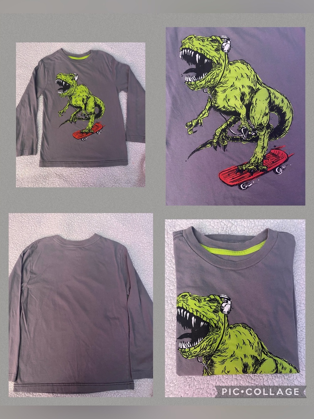 Boys Circo skateboarding Dinosaur with headphones long sleeve T-shirt (M)
